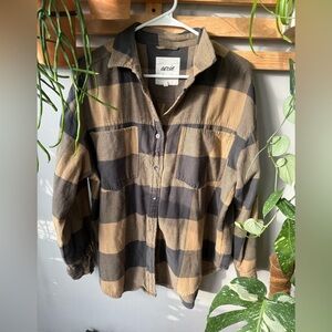 Aerie Checkered Shirt in Black and Tan